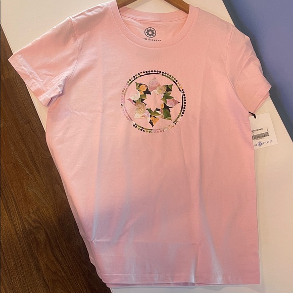 NWT pink Shirt with Floral Club Pilates Design, small - Picture 1 of 1